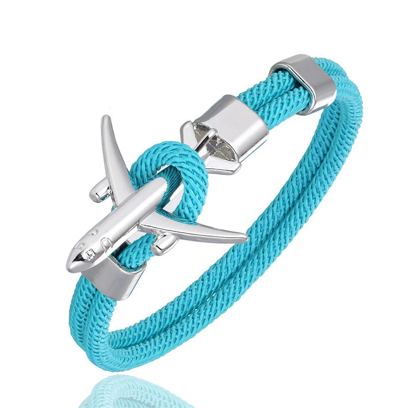 MKENDN Fashion Airplane Anchor Bracelets Men Charm Rope Chain Paracord Bracelet Male Women Air force style Wrap Metal Sport Hook - Madeinsea©
