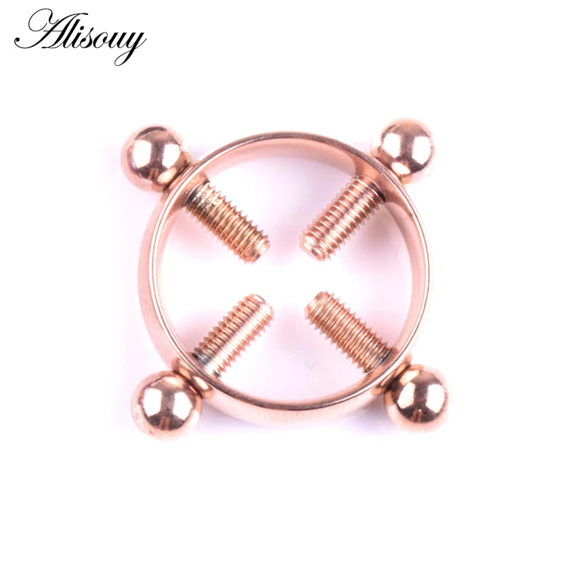 Alisouy 1PC 316L Surgical Stainless Steel Round Non-Piercing Nipple Ring Shield Nickel-free Fake Body Piercing Jewelry