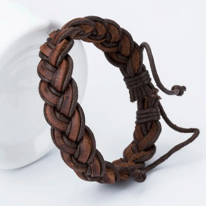 TYO Hot Sale! Fashion Charm Leather Bangle Men Bracelets Popular Boys DIY Bandage Strand Handmade Brown Weave Bracelets