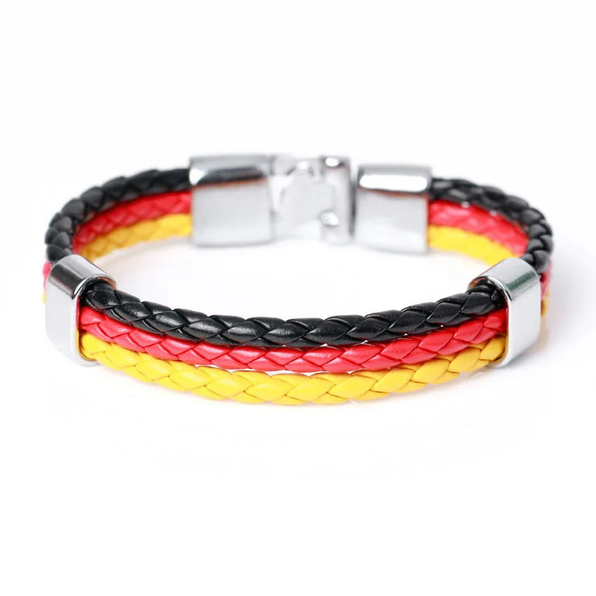 TYO New Fashion Braided Surfer Bandage National Spain Flag Leather Bracelets Trendy Sporty Friendship Bangles For Men Women