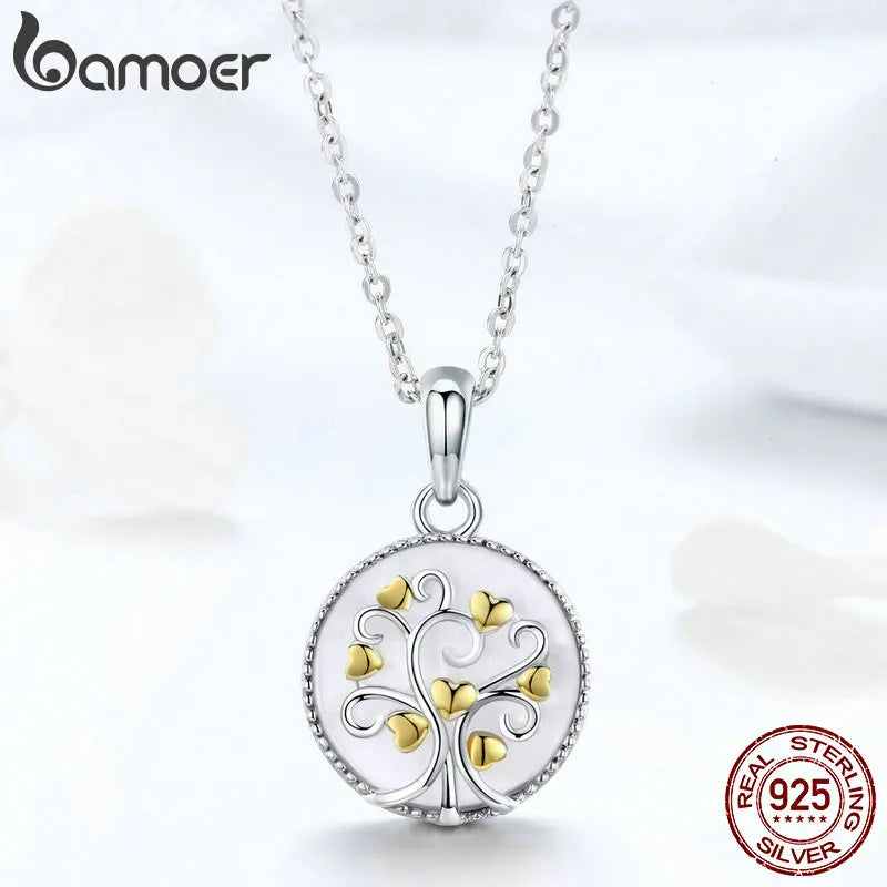 BAMOER Echt 925 Sterling Silber Baum des Lebens Anhänger Halsketten Frauen Gold Herz Baum Halskette Sterling Silber Schmuck SCN296
