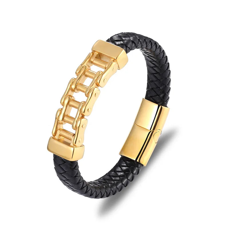 MKENDN Punk Men Stainless Steel Genuine Leather Rope Magnetic Clasp Accessories Male Charm Bracelets Wristband Rock Boyfriend