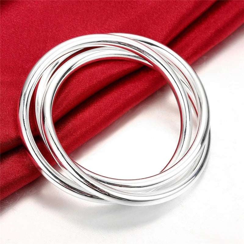 DOTEFFIL 925 Sterling Silver Bracelet Bangles Women Three Lines Smooth High Quality Solid Bracelet Bangles Fashion Jewelry