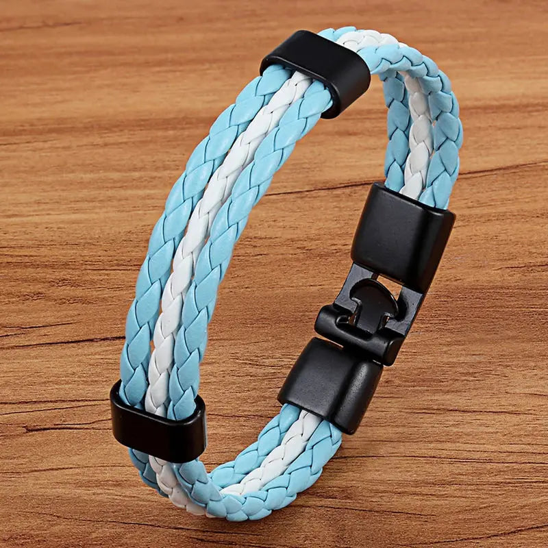 TYO Stainless Steel Men Women Spain Germany France Italy Argentina National Flag PU Leather Bracelets Handmade Jewelry