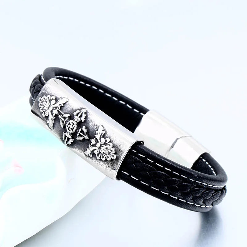 BEIER new store steel Pop rock leather bracelet laser engraved pattern bike high quality gifts for men LLBC-L041