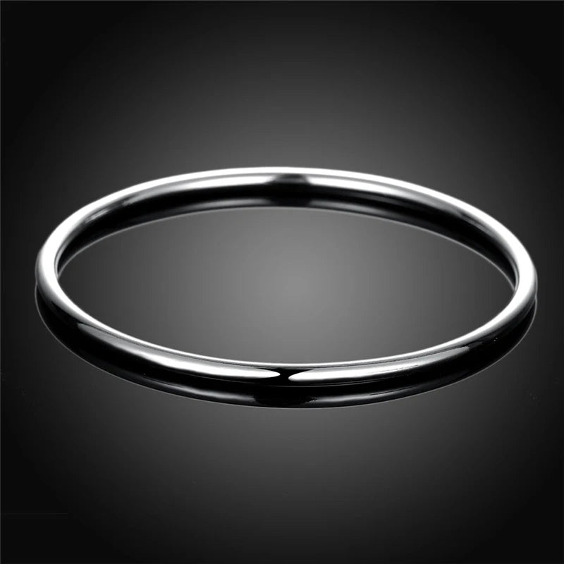 DOTEFFIL 925 Sterling Solid Silver Bracelet Fashion Personality Simple Smooth Bangles For Women Wedding Engagement Jewelry - Madeinsea©
