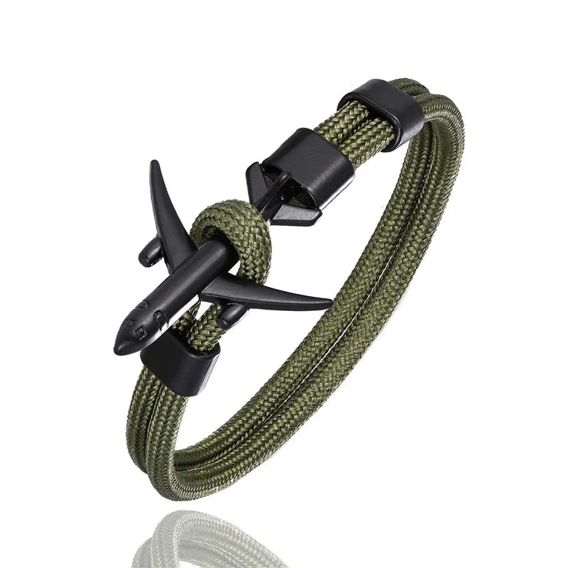 MKENDN Ankerarmbänder für Damen und Herren, Charm-Armband aus Paracord mit Überlebensseilkette und Metallhaken im Flugzeugstil, Sommer-Schmuck