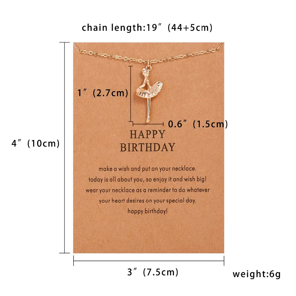 Dance Girl Pendant Necklace New Golden Plated Happy Birthday Ballet Girl Alloy Clavicle Bones Pendant Short Choker Necklace