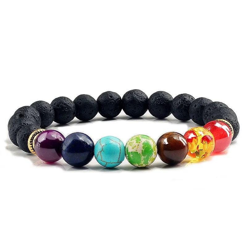 11 Natural Stone Beads Multicolor Bangle  7 Chakra Healing Balance Beads Bracelet for Women Reiki Prayer Yoga Wristband Jewelry