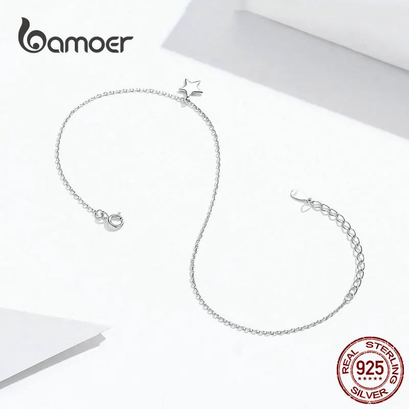 Bamoer Einfaches Design Stern Silber Fußkettchen für Frauen Sterling Silber 925 Armband für Knöchel und Bein Mode Fuß Schmuck SCT009