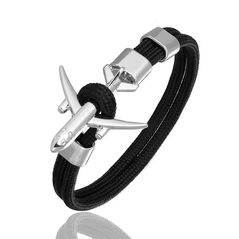 MKENDN Ankerarmbänder für Damen und Herren, Charm-Armband aus Paracord mit Überlebensseilkette und Metallhaken im Flugzeugstil, Sommer-Schmuck