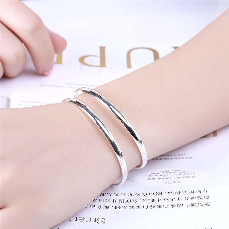 DOTEFFIL 925 Sterling Silver Double Circle Line Bangle Bracelet For Woman Wedding Engagement Fashion Charm Party Jewelry