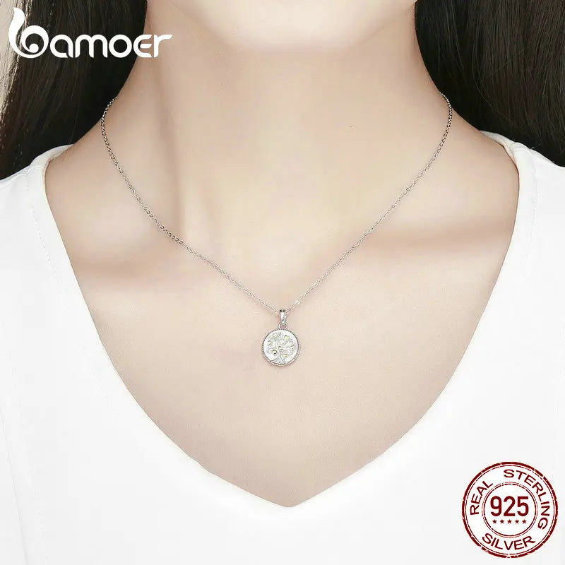 BAMOER Echt 925 Sterling Silber Baum des Lebens Anhänger Halsketten Frauen Gold Herz Baum Halskette Sterling Silber Schmuck SCN296