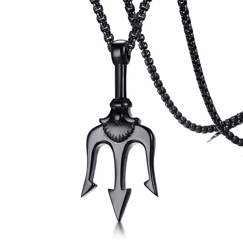 Vnox Mens Punk Trident Necklace Black Gold Color Stainless Steel Statement Pendant Gifts for Him Hip Hop Jewelry - Madeinsea©