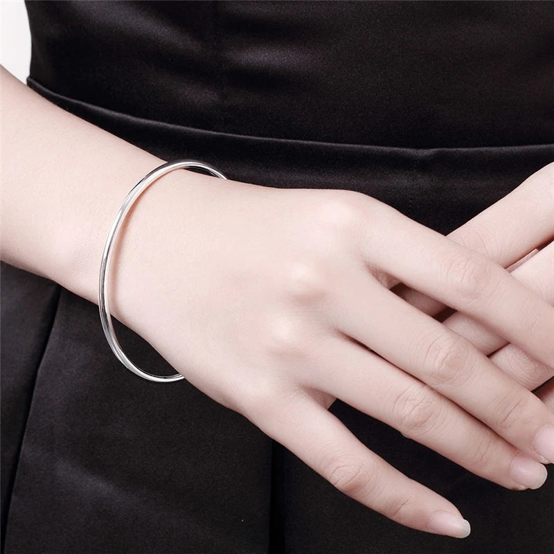 DOTEFFIL 925 Sterling Solid Silver Bracelet Fashion Personality Simple Smooth Bangles For Women Wedding Engagement Jewelry - Madeinsea©
