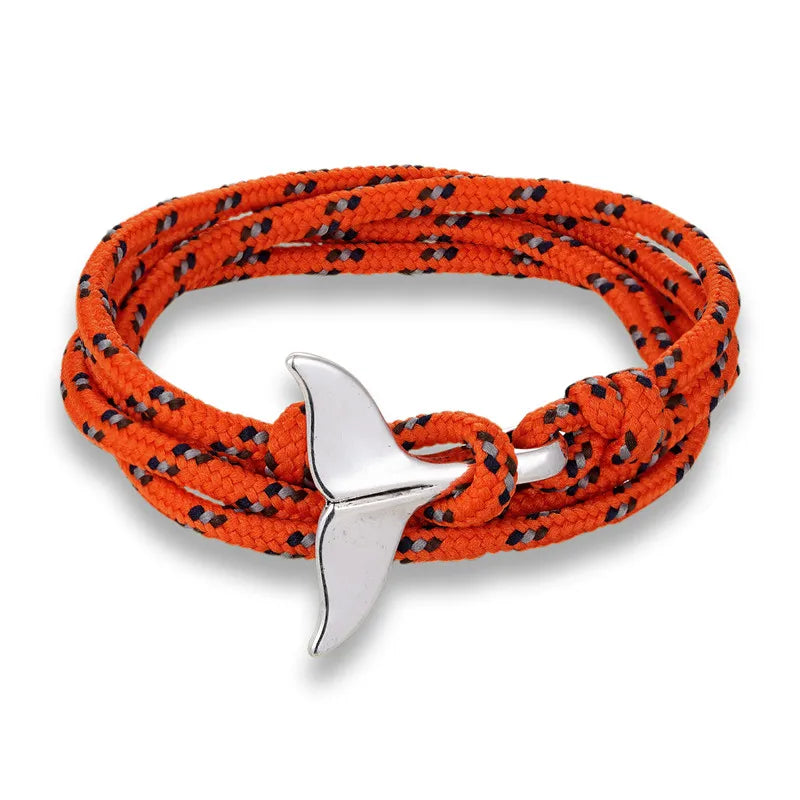 MKENDN Fashion Whale Tail Bracelets Men Women Charm Nautical Survival Multilayers Rope Chain Paracord Bracelet Wrap Metal Hooks