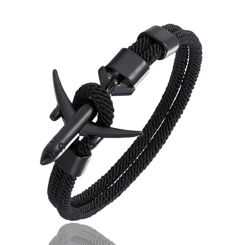 MKENDN Fashion Airplane Anchor Bracelets Men Charm Rope Chain Paracord Bracelet Male Women Air force style Wrap Metal Sport Hook - Madeinsea©