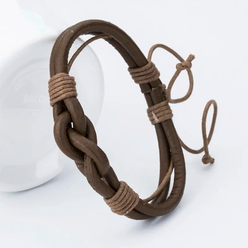 TYO Hot Sale! Fashion Charm Leather Bangle Men Bracelets Popular Boys DIY Bandage Strand Handmade Brown Weave Bracelets