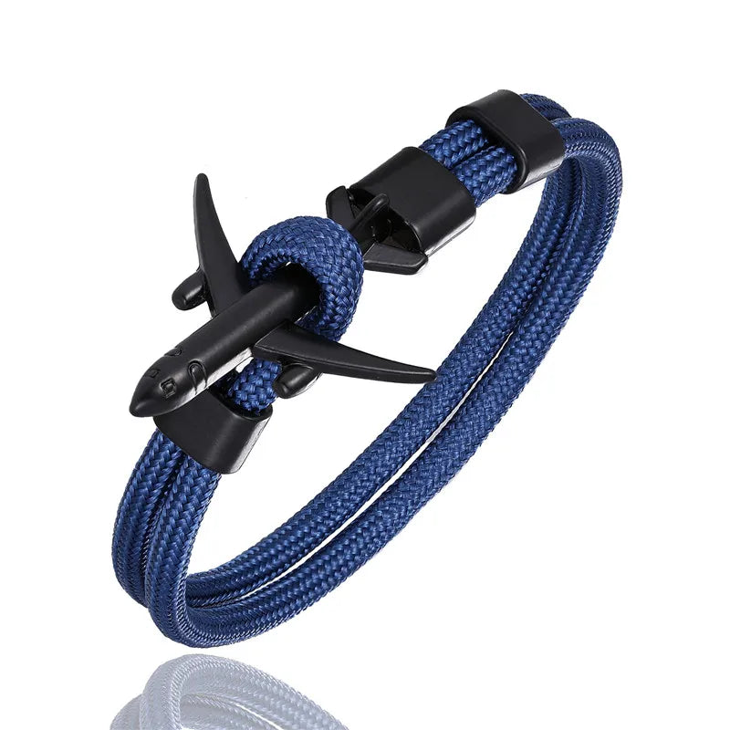 MKENDN Ankerarmbänder für Damen und Herren, Charm-Armband aus Paracord mit Überlebensseilkette und Metallhaken im Flugzeugstil, Sommer-Schmuck