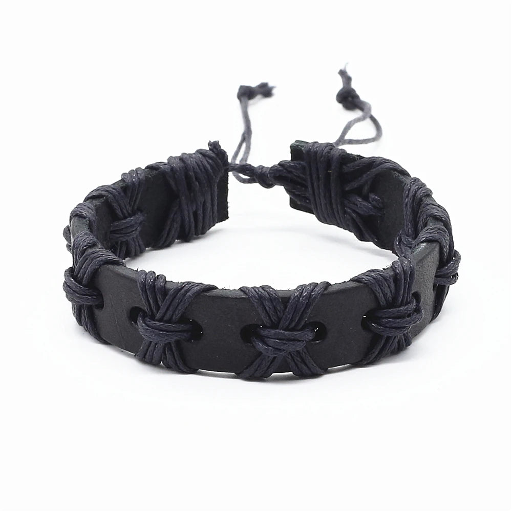 Wholesale Black Handmade Fashion Vintage Wrap Rope Weave Braid Female Male Genuine Leather Women Bracelet For Women Men Jewelry