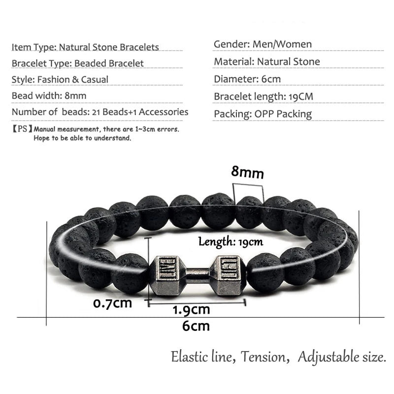 14 Style Natural stone Metal Dumbbell Lava Stone Beads Bracelets Bangles Women Jewelry Men Bracelet Couple Pulseras Hombre mujer