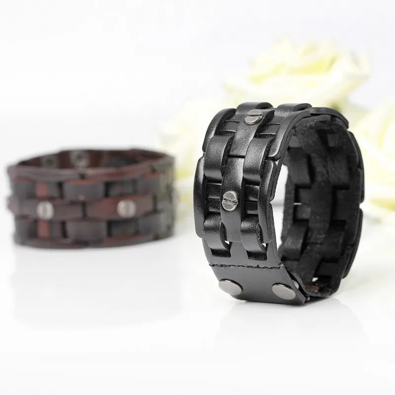 TYO New Fashion Hand-woven Bandage Charm Men's Bracelets Popular Simple Mosaic Wrap Black Leather Bangles Jewelry.