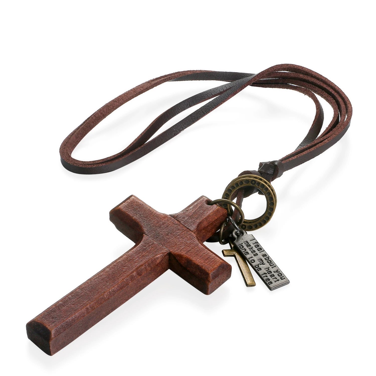 Vintage Wooden Cross / Crucifix Necklace for Men and Women with Adjustable Rope