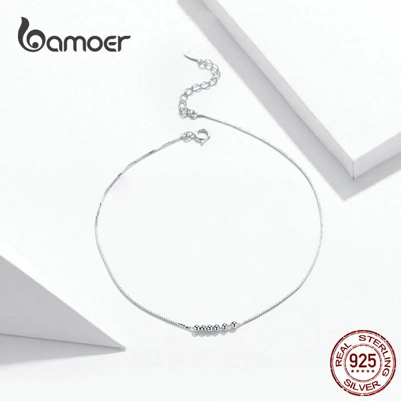 Bamoer Silber Kleine Perlen Fußkettchen für Frauen Perlen Sommer Sterling Silber 925 Fuß Schmuck Mode Stil Bein Armband SCT007