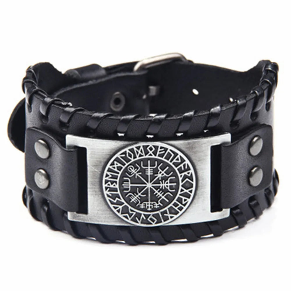 Viking snowflake Bracelet men's jewelry Nordic Viking Vegvisir Compass Bangles Nordic Runes Leather Bracelet
