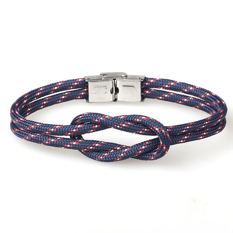 MKENDN New Men Women Nylon Cord Infinity Knot Bracelet Stainless Steel Fold Over Clasp Navy Style Friendship Jewelry Pulseras