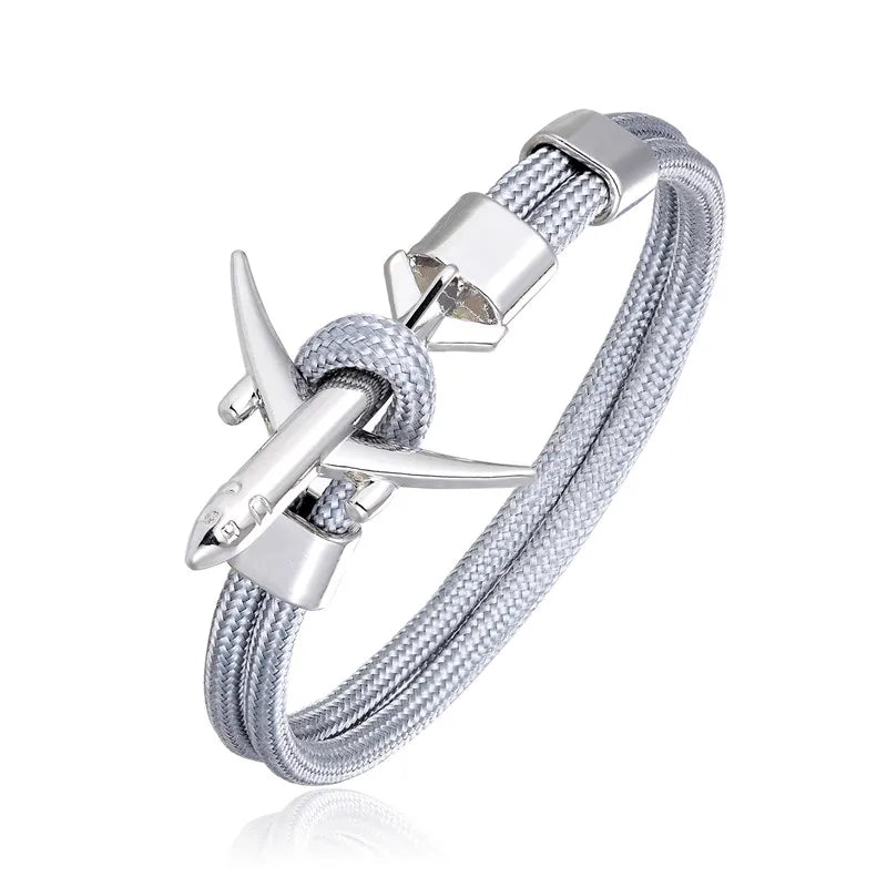 MKENDN Ankerarmbänder für Damen und Herren, Charm-Armband aus Paracord mit Überlebensseilkette und Metallhaken im Flugzeugstil, Sommer-Schmuck