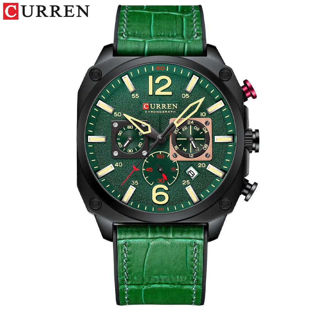 CURREN Brand Watches Business Men Luxury Chronograph and Date Wristwatches New Green Male Clock with Luminous
