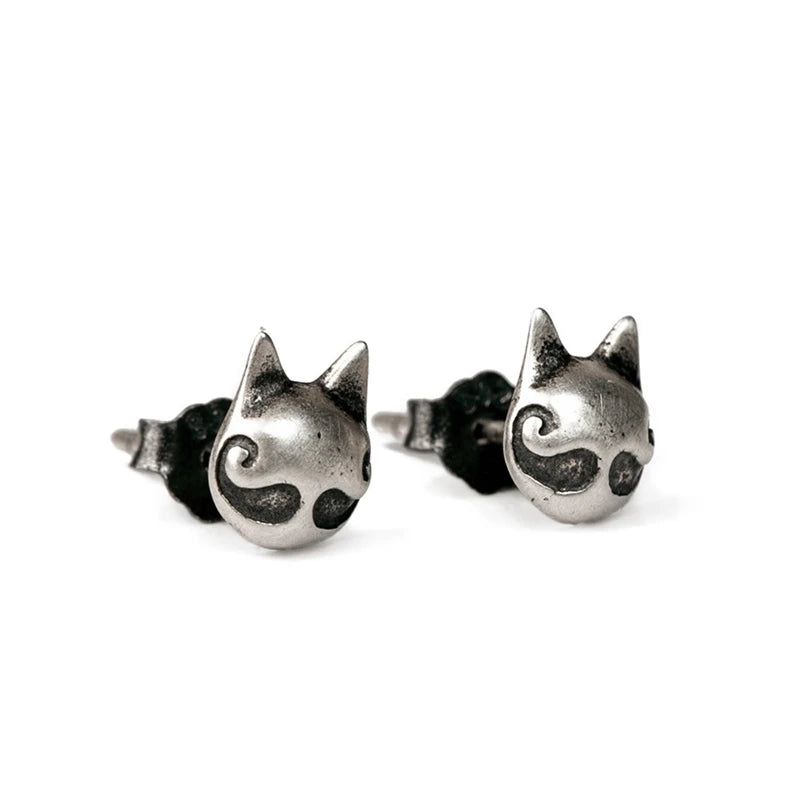 MKENDN Personality Cute Bearded cat Stud Earrings For Women 925 Sterling Silver Ear Studs Bijoux Anti-allergy Jewelry