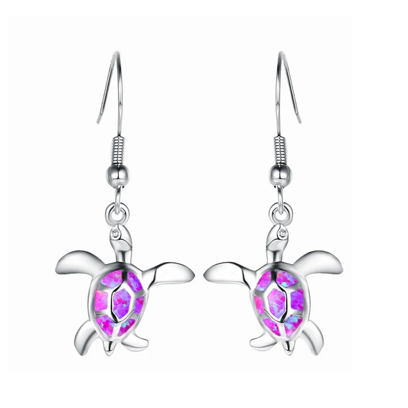 Cute Women Sea Turtle Long Drop Earrings Wedding Jewelry Accessories Fashion Blue Imitation Opal Pendant Earrings for Women