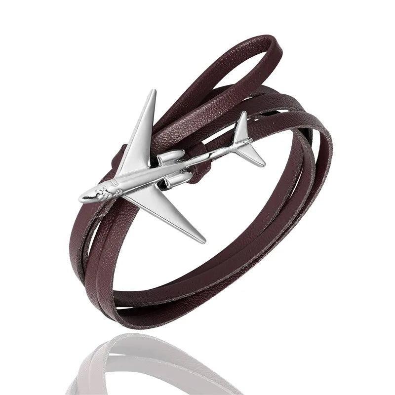 MKENDN New Fashion Multilayer charm leather Airplane Anchor Bracelet Men Women Navy Style Wrap Metal Sport Hooks