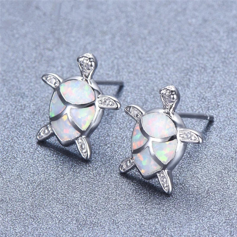 2025 Women Earrings Cute Turtle Blue Imitation Fire Opal Stud Earrings For Womens Accessories Bohemian Statement Jewelry Gifts