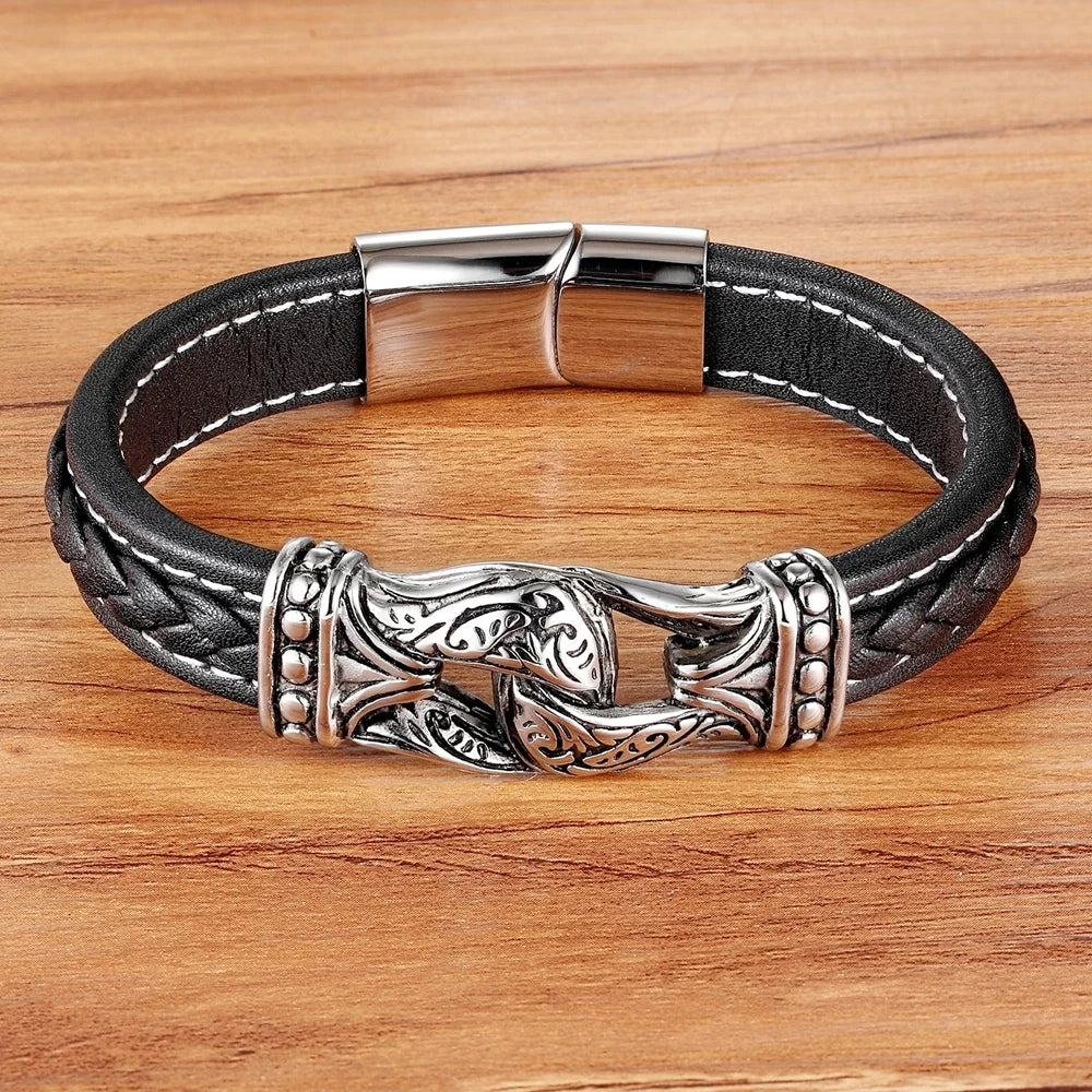 TYO Braided Rope Wrap Leather Bracelets For Men Bangles Fashion Male Women Charm Stainless Steel Clasp Jewelry DIY Customization