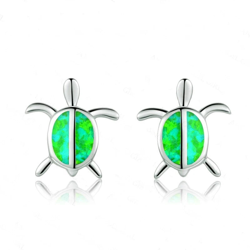 Cute Women Sea Turtle Long Drop Earrings Wedding Jewelry Accessories Fashion Blue Imitation Opal Pendant Earrings for Women