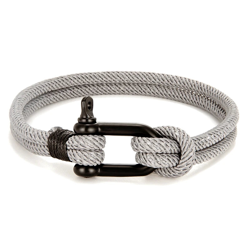 MKENDN Men's Black U Shape Shackle Nautical Double Strand Rope Bracelet Outdoor Camping Rescue Emergency Rope Bracelet For Women