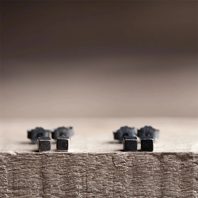 MKENDN 925 Sterling Silver Cute Cube Stud Earrings Men Women Personality Minimalist Prevent Allergy Ear Jewelry Neo-Gothic Style