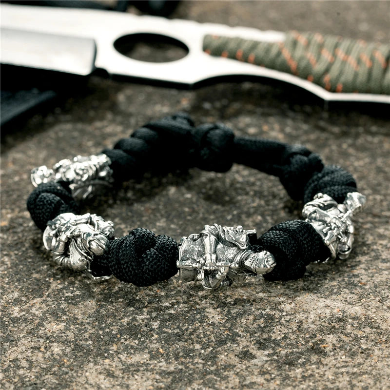 MKENDN Norse Pirate Bracelets Men Outdoor Woven Lanyard Survival Rope Bangle Antique Vikings Warrior Beads Punk Jewelry Gift