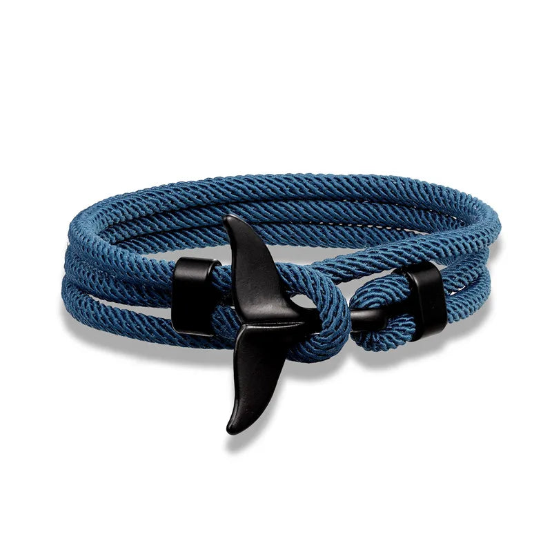 MKENDN Fashion Whale Tail Anchor Bracelets Men Multilayer Charm Rope Chain Bracelet Male Women Navy style Wrap Metal Sport Hook