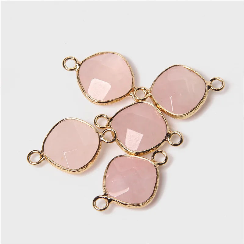 14MM Natural Stone Connector Pendant Agat Quartzs Rhombus Shape Faceted Charms  For Jewelry Making Necklace Bracelet Accessories