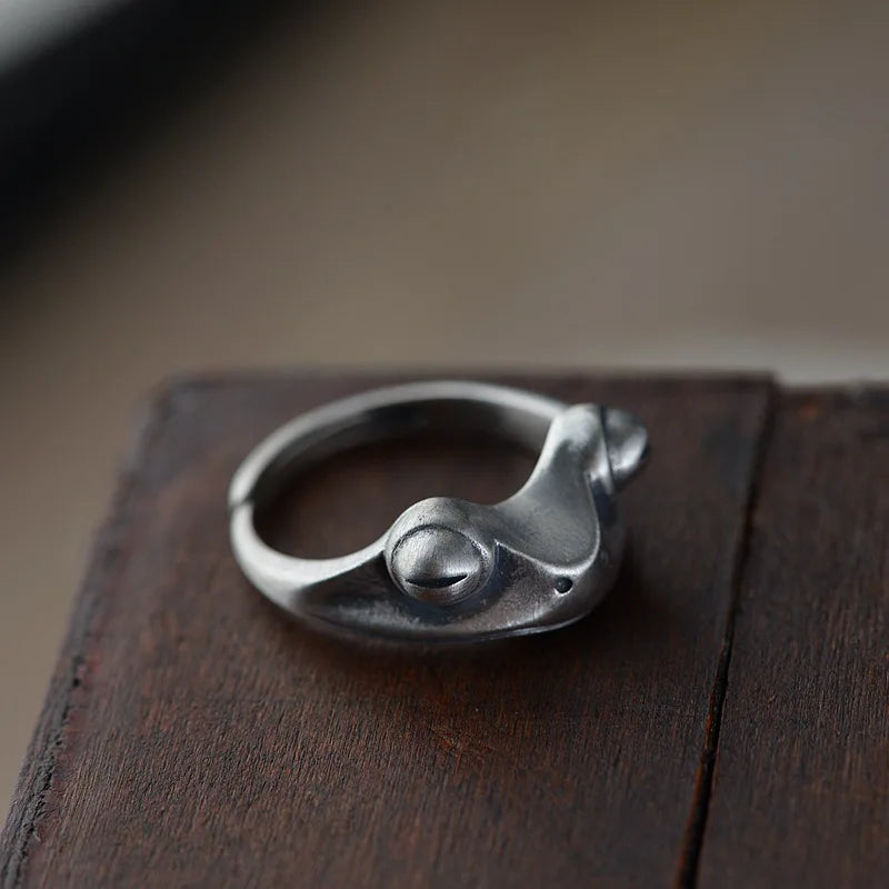 MKENDN Vintage 100% 925 Sterling Silver Frog Ring For Men and Women Gothic Street Hip Hop Punk Animal Dark Jewelry