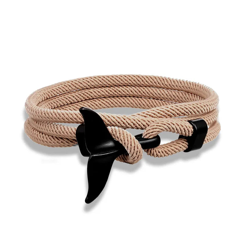 MKENDN Fashion Whale Tail Anchor Bracelets Men Multilayer Charm Rope Chain Bracelet Male Women Navy style Wrap Metal Sport Hook