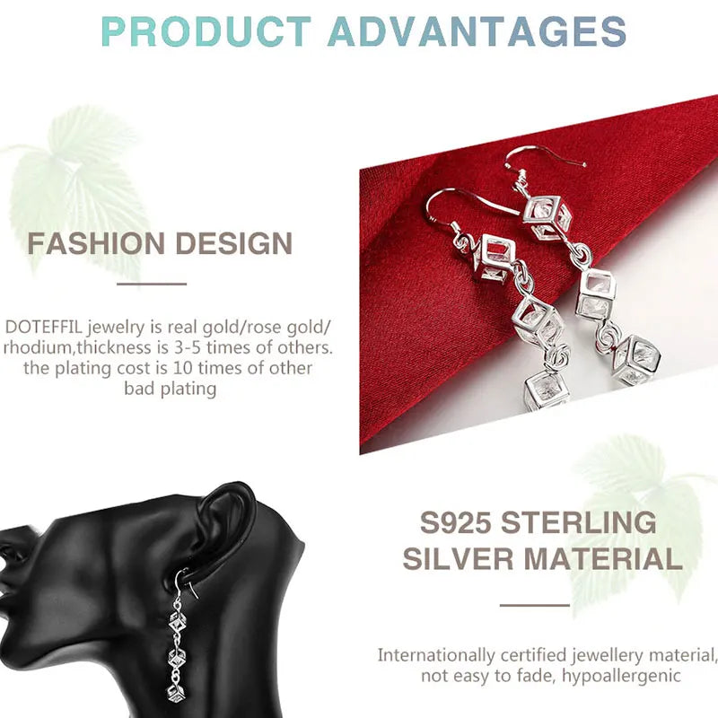 DOTEFFIL 925 Sterling Silver Baishige AAA Zircon Drop Earrings Charm Women Jewelry Fashion Wedding Engagement Party Gift