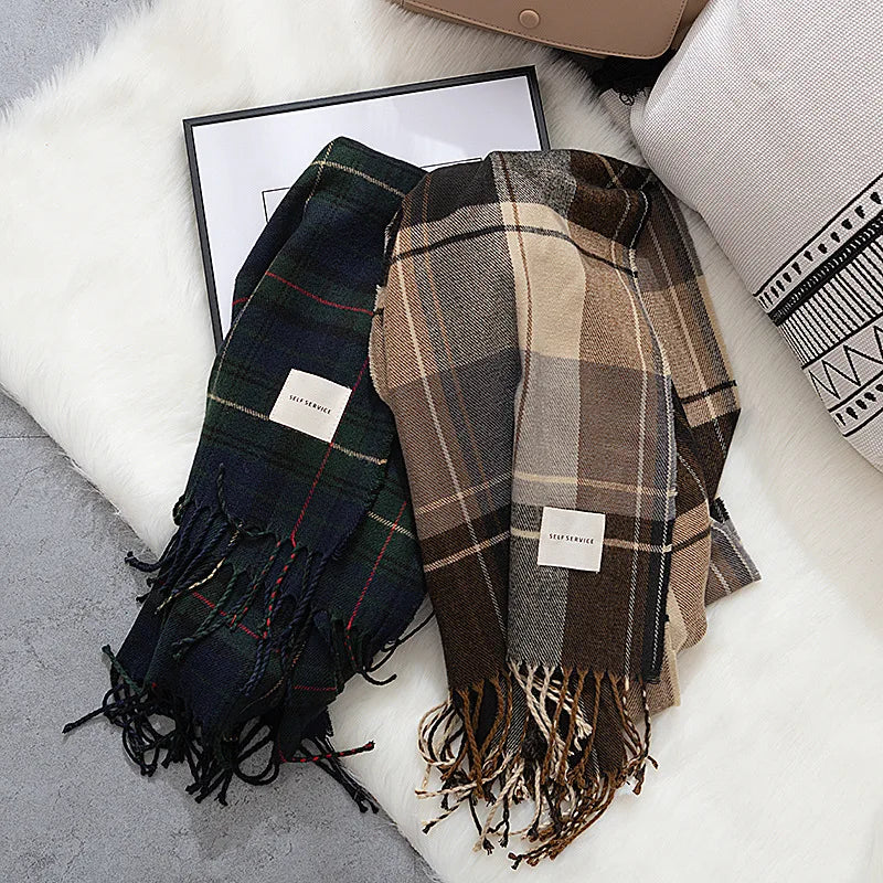 Luxury Plaid Scarf Winter Warm Cashmere Women Long Bandana Pashmina Female Scarves Tassel Shawl And Wraps 2024 Design Foulard - Madeinsea©