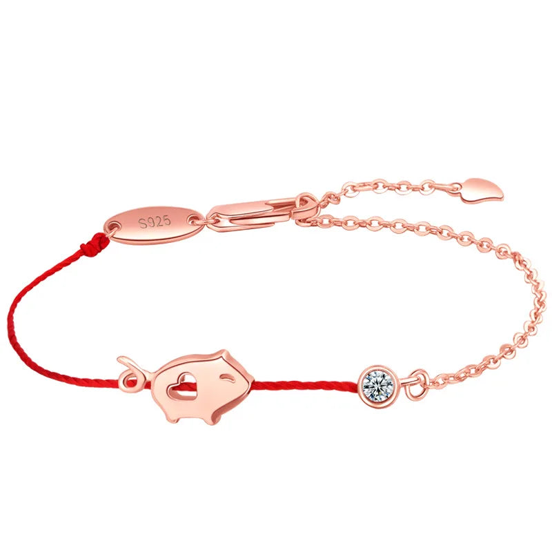 Buyee 925 Sterling Silber Hundearmbänder Süßes Schwein Rote Schnur Süße Einfache Armbänder Für Frau Mädchen Edler Schmuck Armbänder Kette
