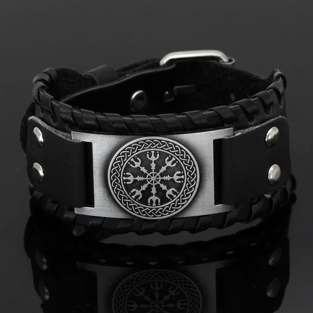 Viking snowflake Bracelet men's jewelry Nordic Viking Vegvisir Compass Bangles Nordic Runes Leather Bracelet