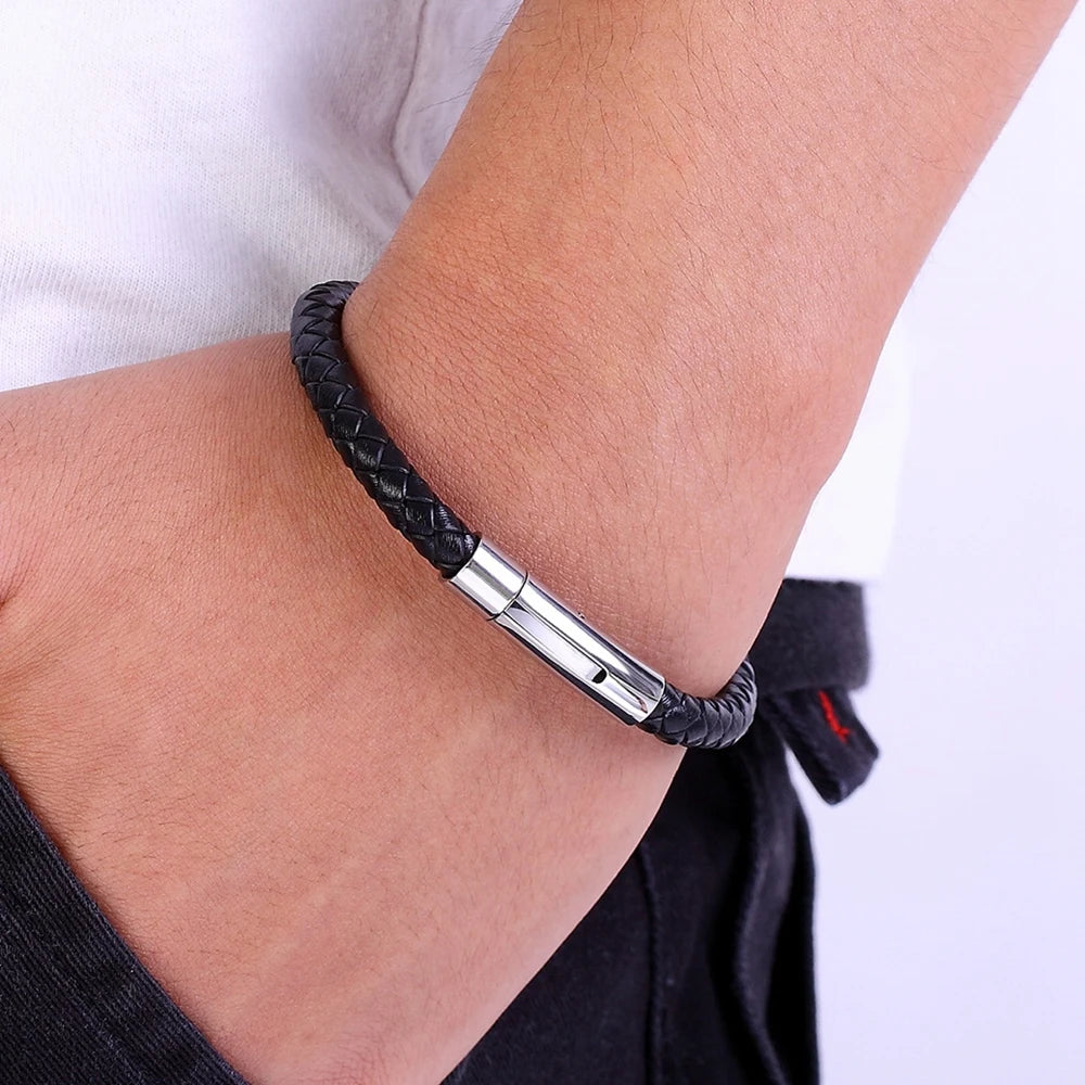TYO New Top Stainless Steel Braided Bracelets For Women Men Genuine Leather Bangles Special Birthday Party Jewelry - Madeinsea©